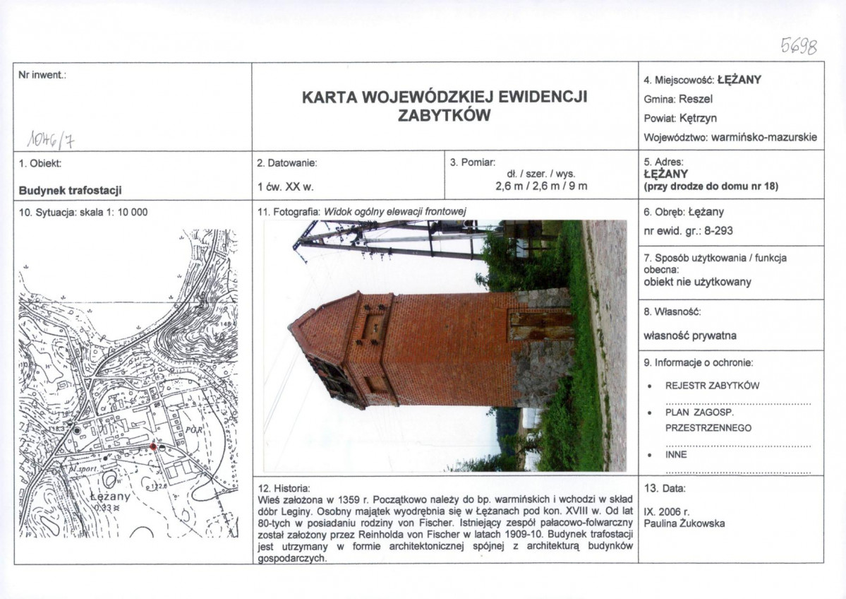 Karta obiektu niewpisanego do rejestru, skan nr 1