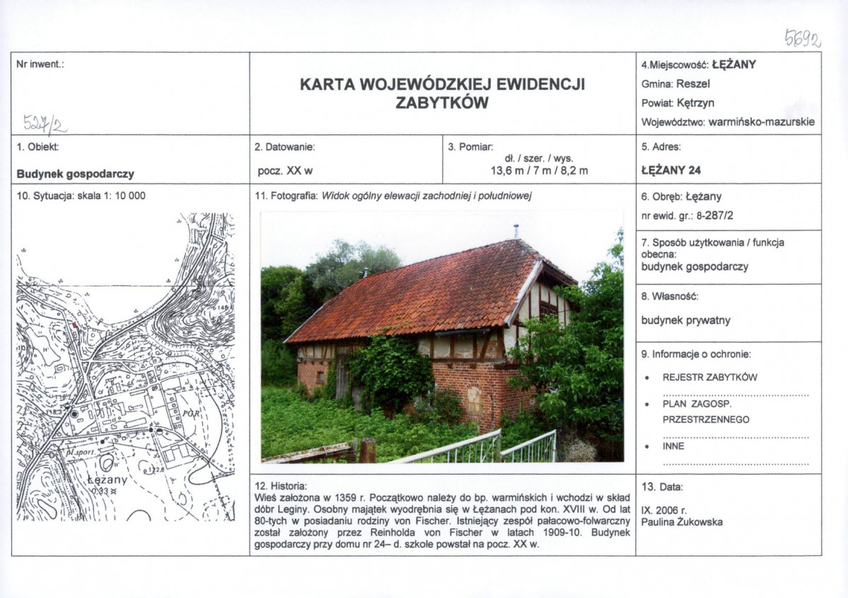Karta obiektu niewpisanego do rejestru, skan nr 1