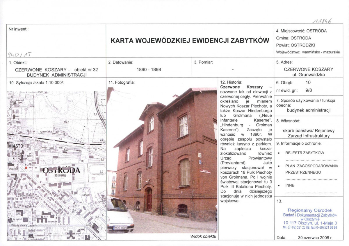 Karta obiektu niewpisanego do rejestru, skan nr 1