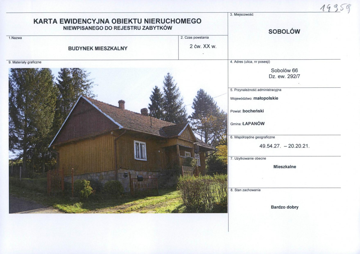 Karta obiektu niewpisanego do rejestru, skan nr 1