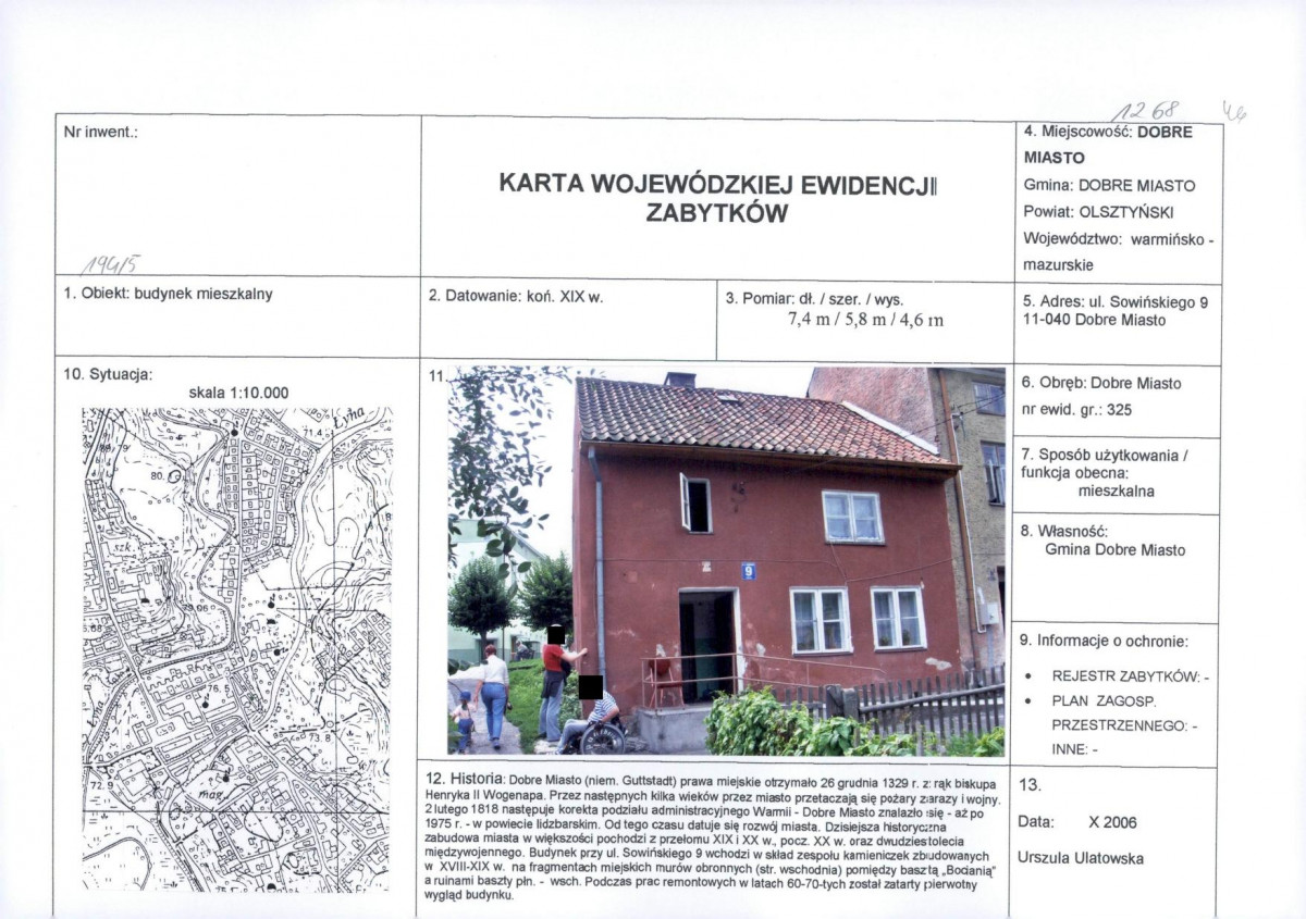 KEZN - Karta obiektu niewpisanego do rejestru, skan nr 1