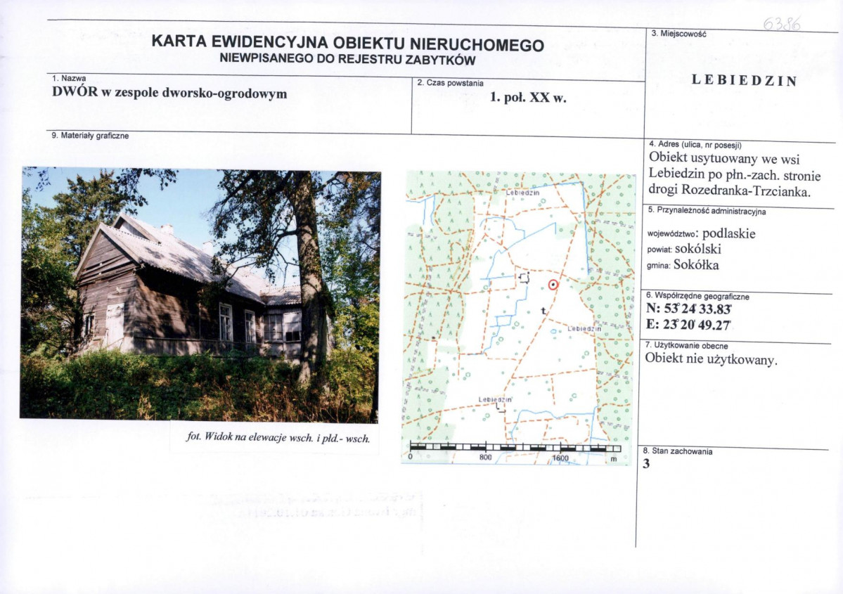 Karta obiektu niewpisanego do rejestru, skan nr 1