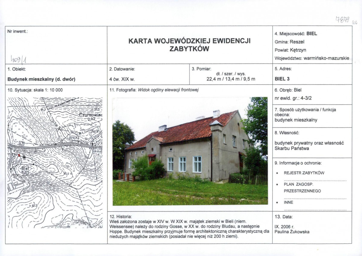 Karta obiektu niewpisanego do rejestru, skan nr 1