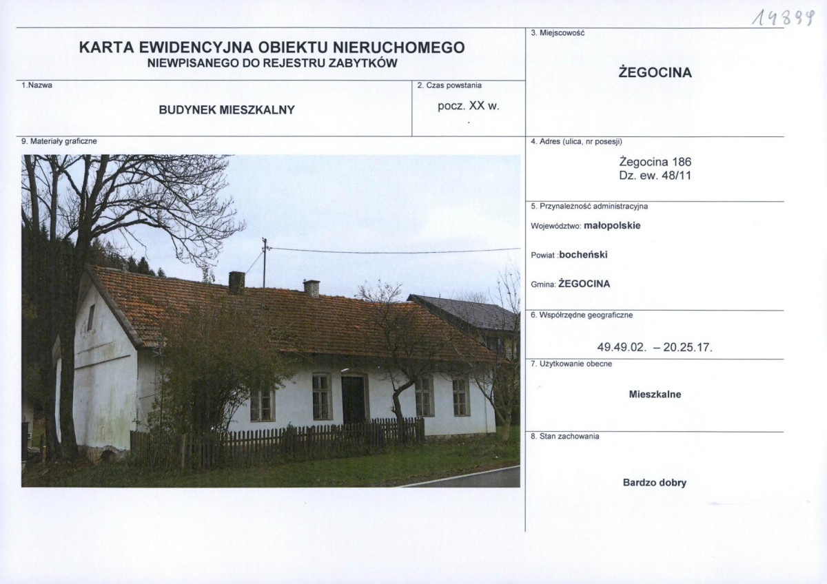 Karta obiektu niewpisanego do rejestru, skan nr 1
