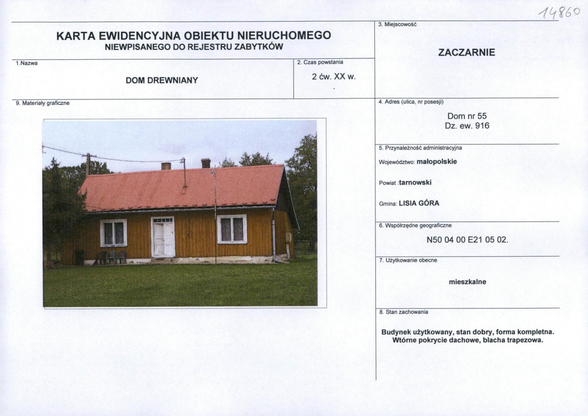 Karta obiektu niewpisanego do rejestru, skan nr 1