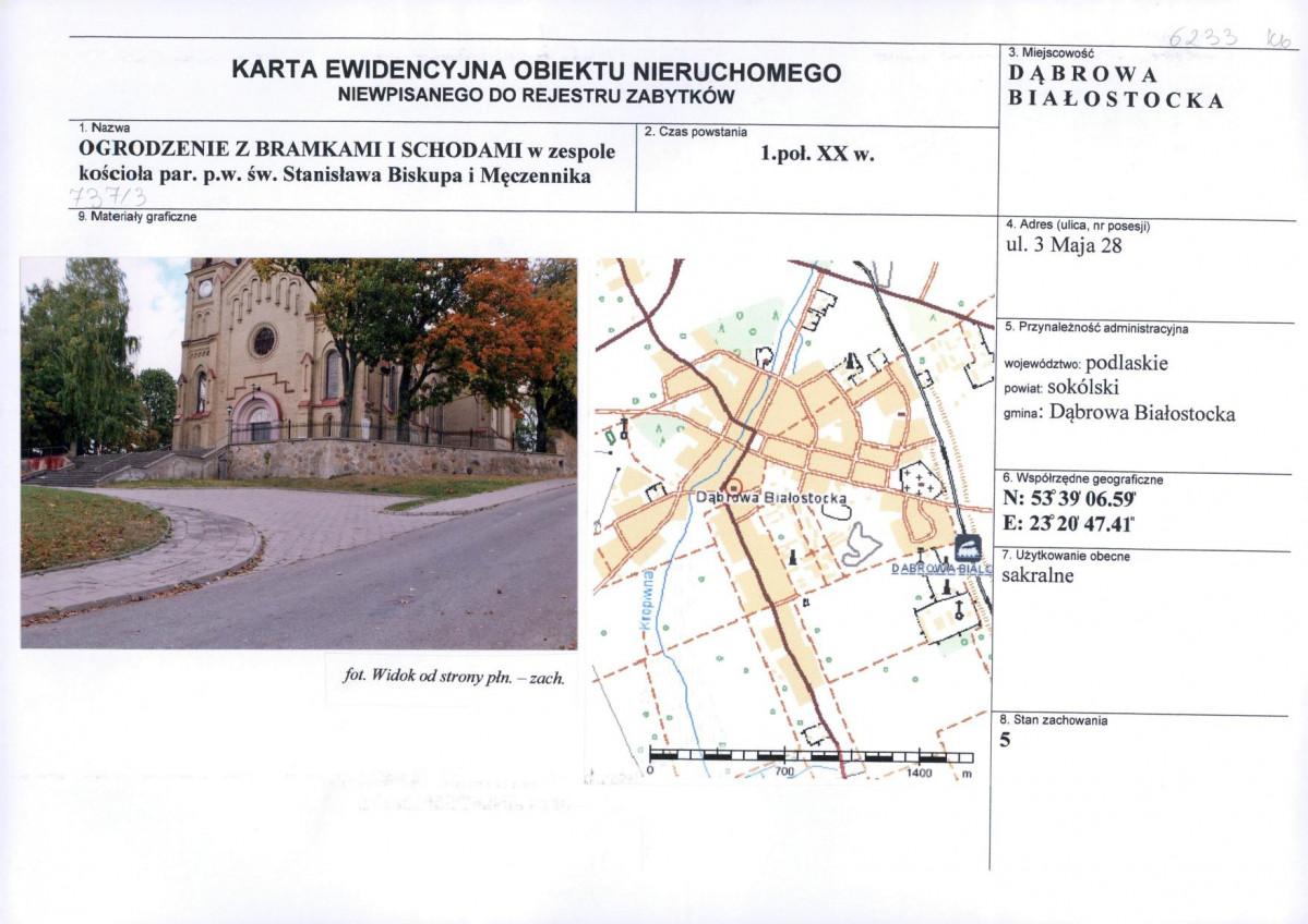 Karta obiektu niewpisanego do rejestru, skan nr 1
