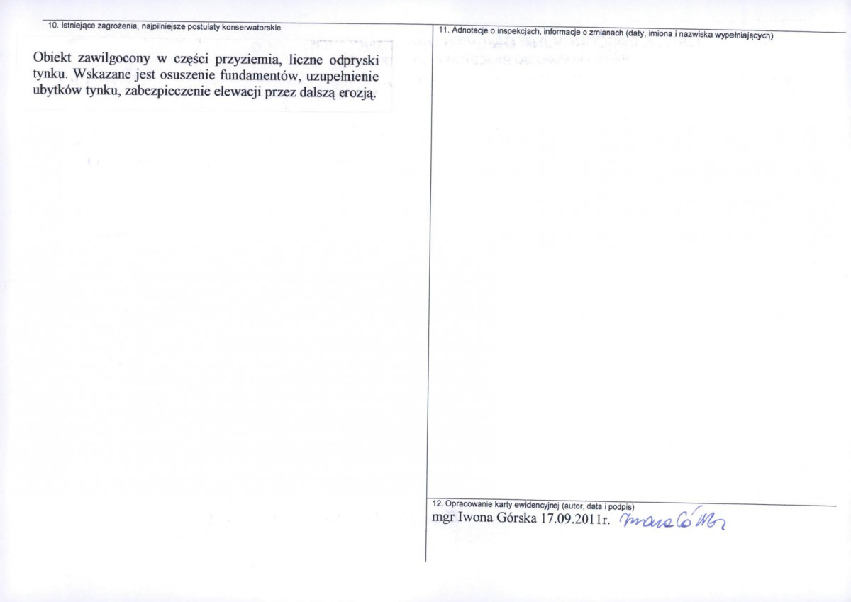 Karta obiektu niewpisanego do rejestru, skan nr 2