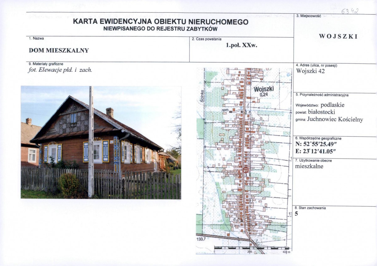 Karta obiektu niewpisanego do rejestru, skan nr 1