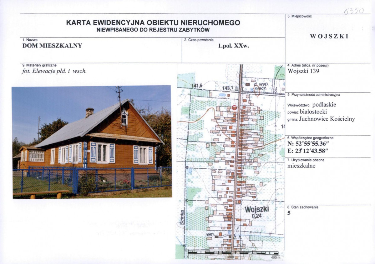Karta obiektu niewpisanego do rejestru, skan nr 1