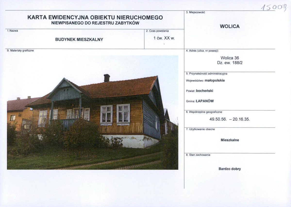 Karta obiektu niewpisanego do rejestru, skan nr 1