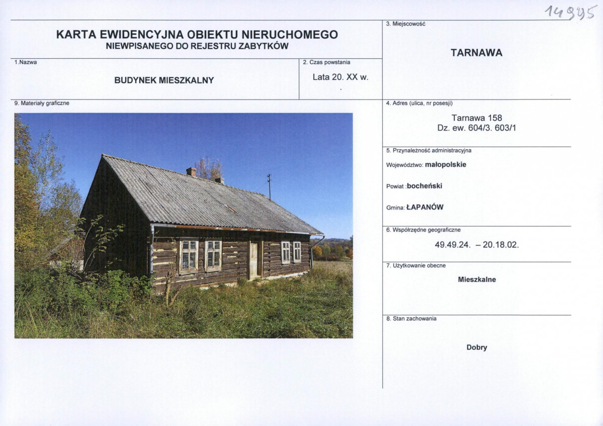 Karta obiektu niewpisanego do rejestru, skan nr 1
