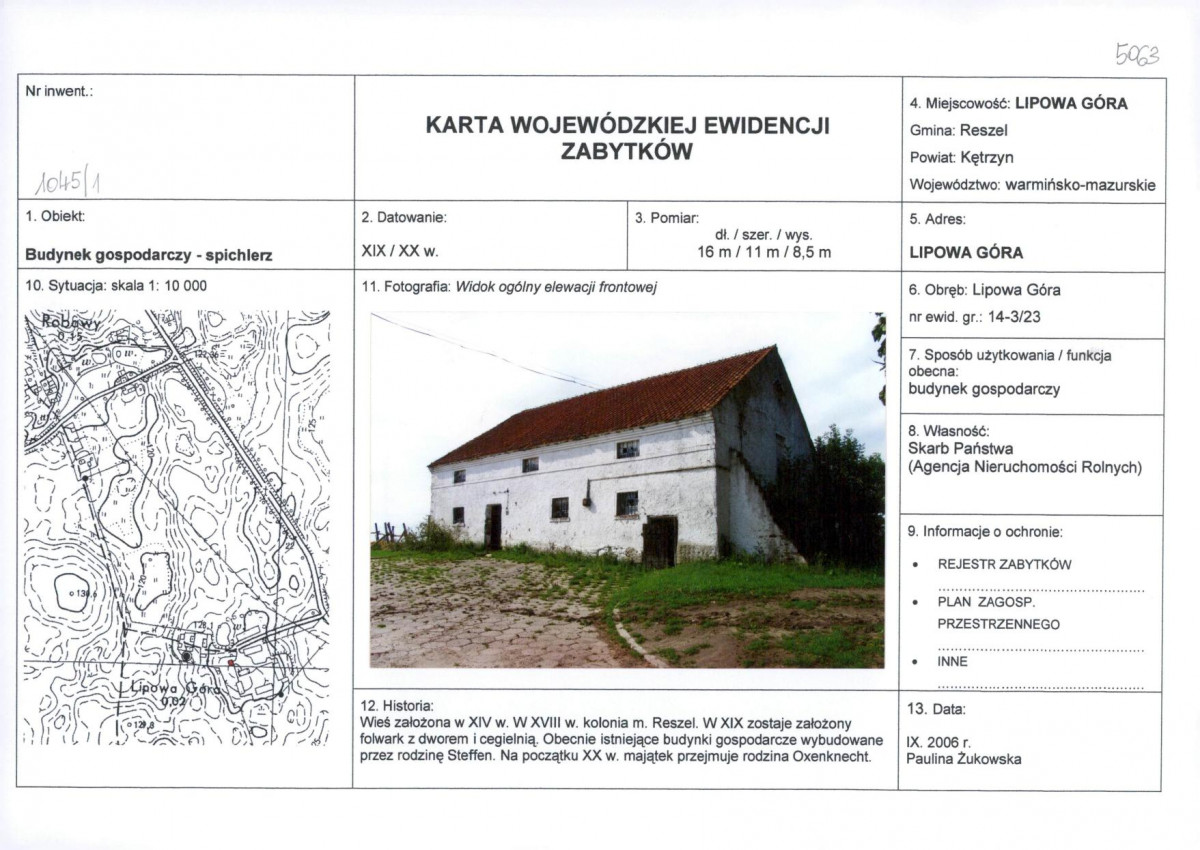 Karta obiektu niewpisanego do rejestru, skan nr 1