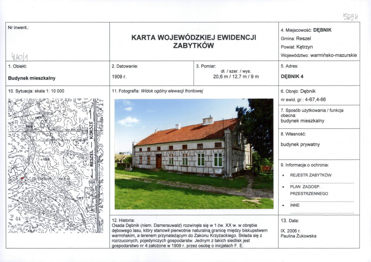 Karta obiektu niewpisanego do rejestru, skan nr 1