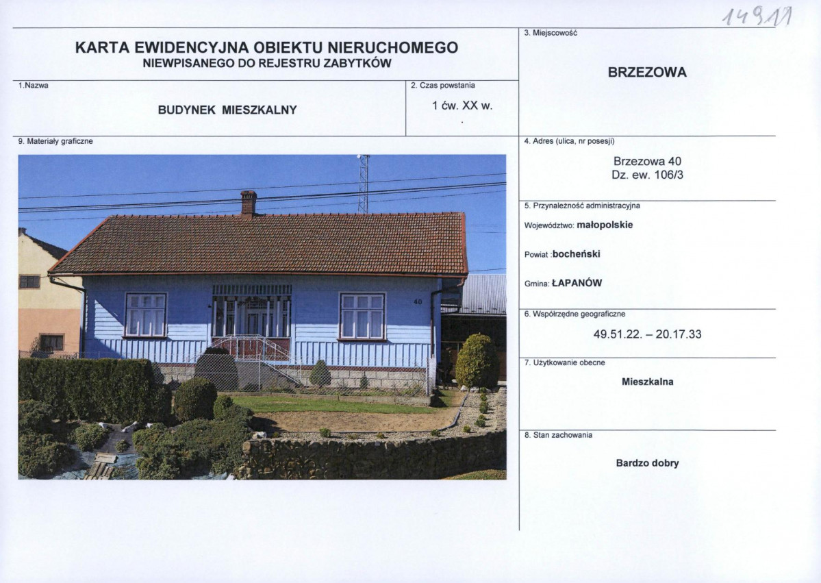 Karta obiektu niewpisanego do rejestru, skan nr 1