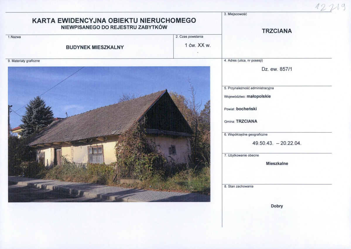 Karta obiektu niewpisanego do rejestru, skan nr 1