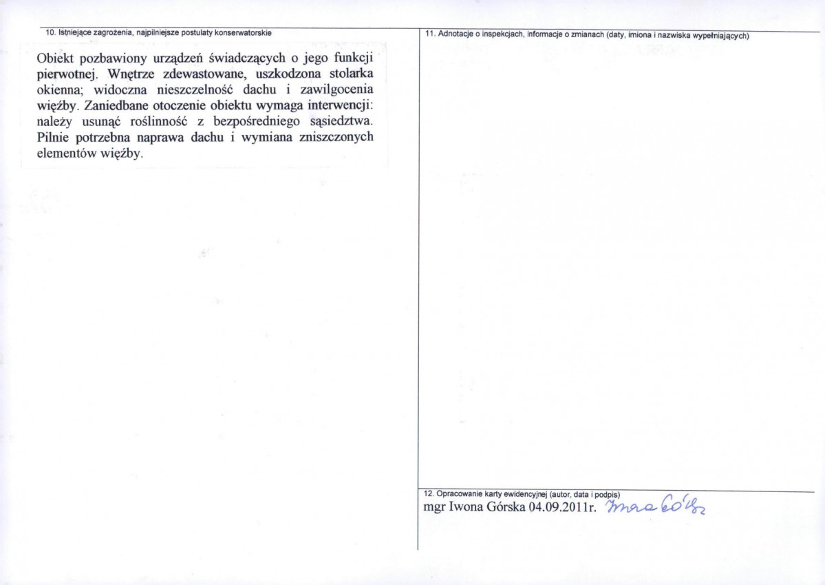 Karta obiektu niewpisanego do rejestru, skan nr 2