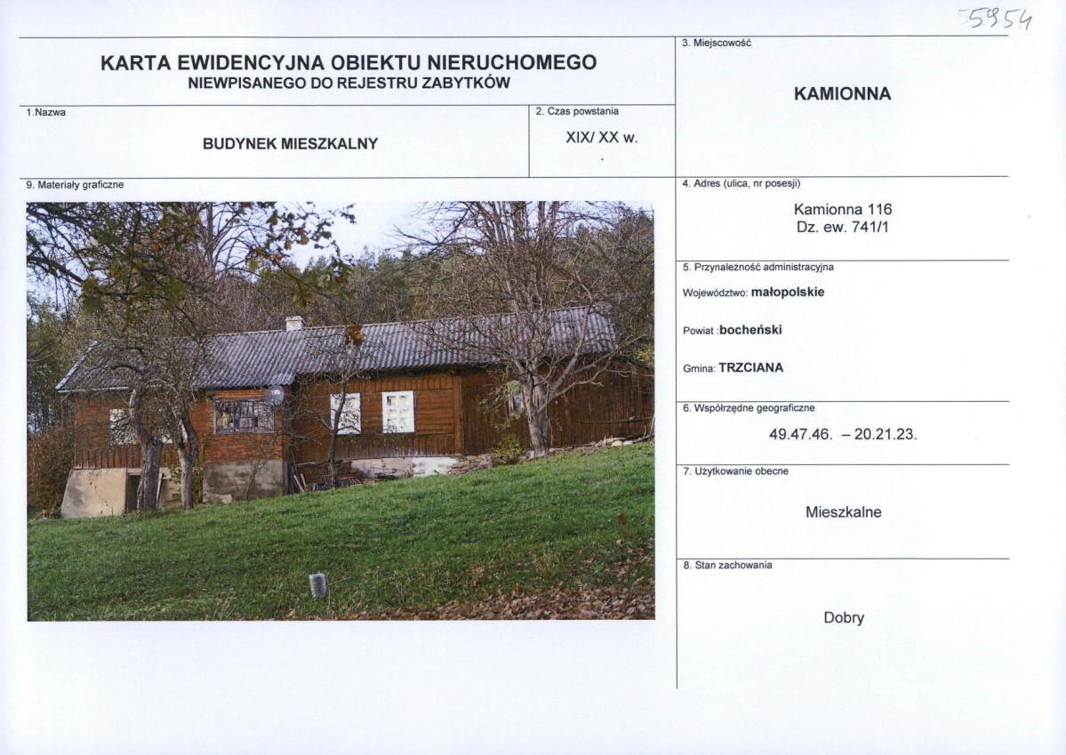 Karta obiektu niewpisanego do rejestru, skan nr 1