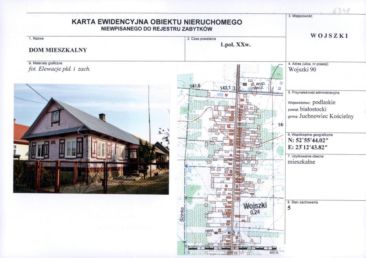 Karta obiektu niewpisanego do rejestru, skan nr 1