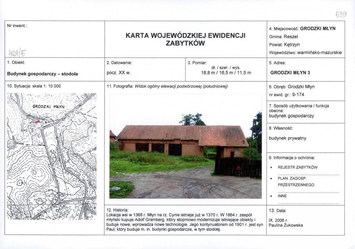 Karta obiektu niewpisanego do rejestru, skan nr 1