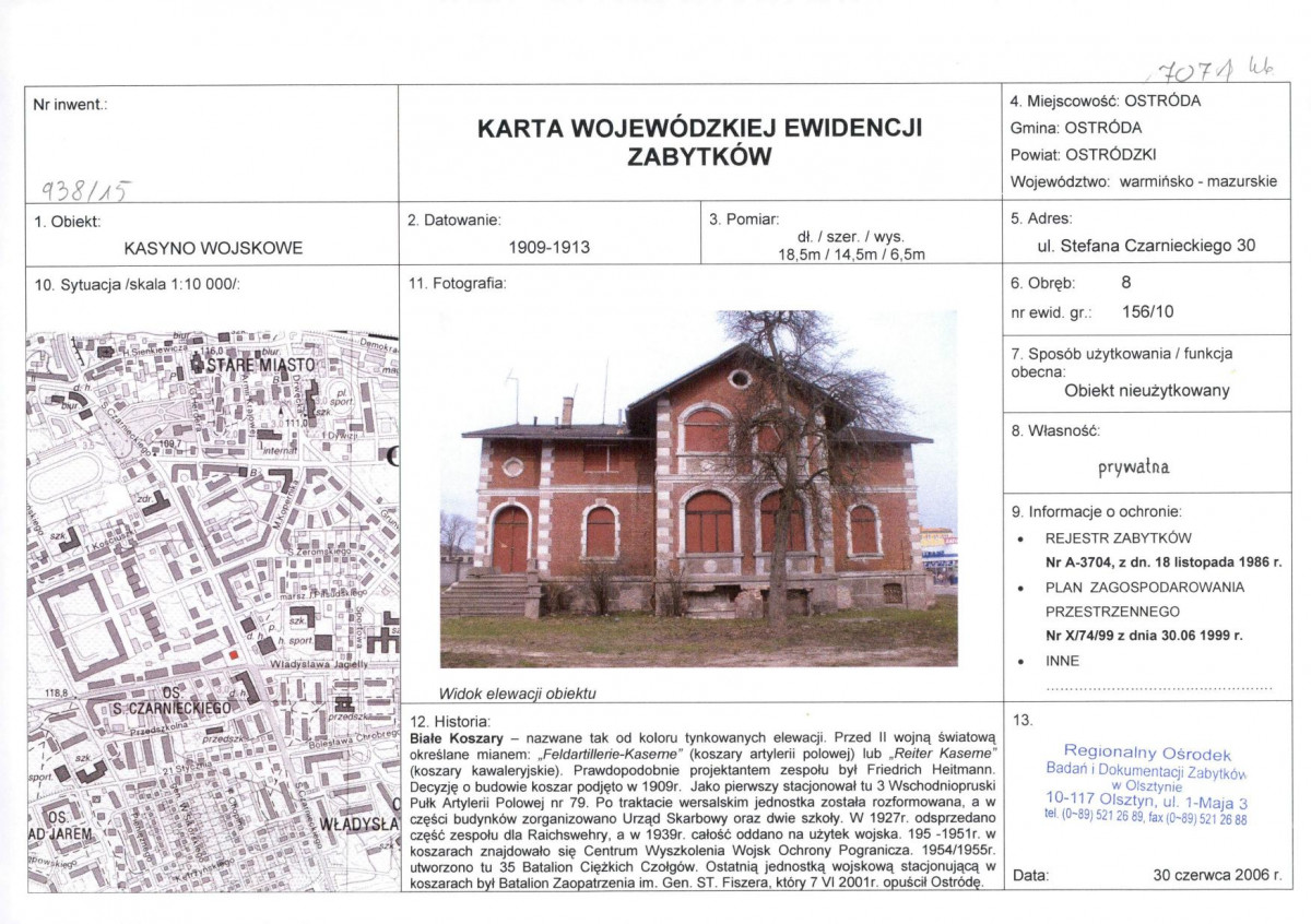 Karta obiektu niewpisanego do rejestru, skan nr 1