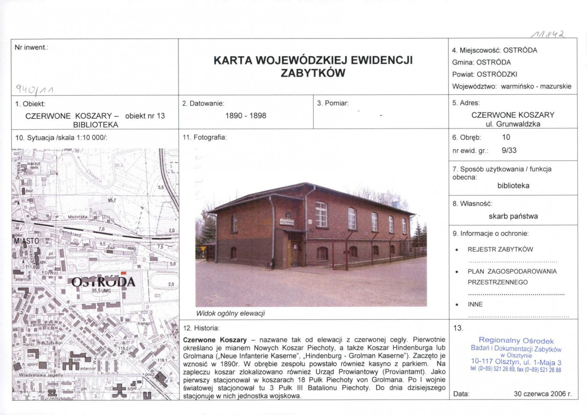 Karta obiektu niewpisanego do rejestru, skan nr 1