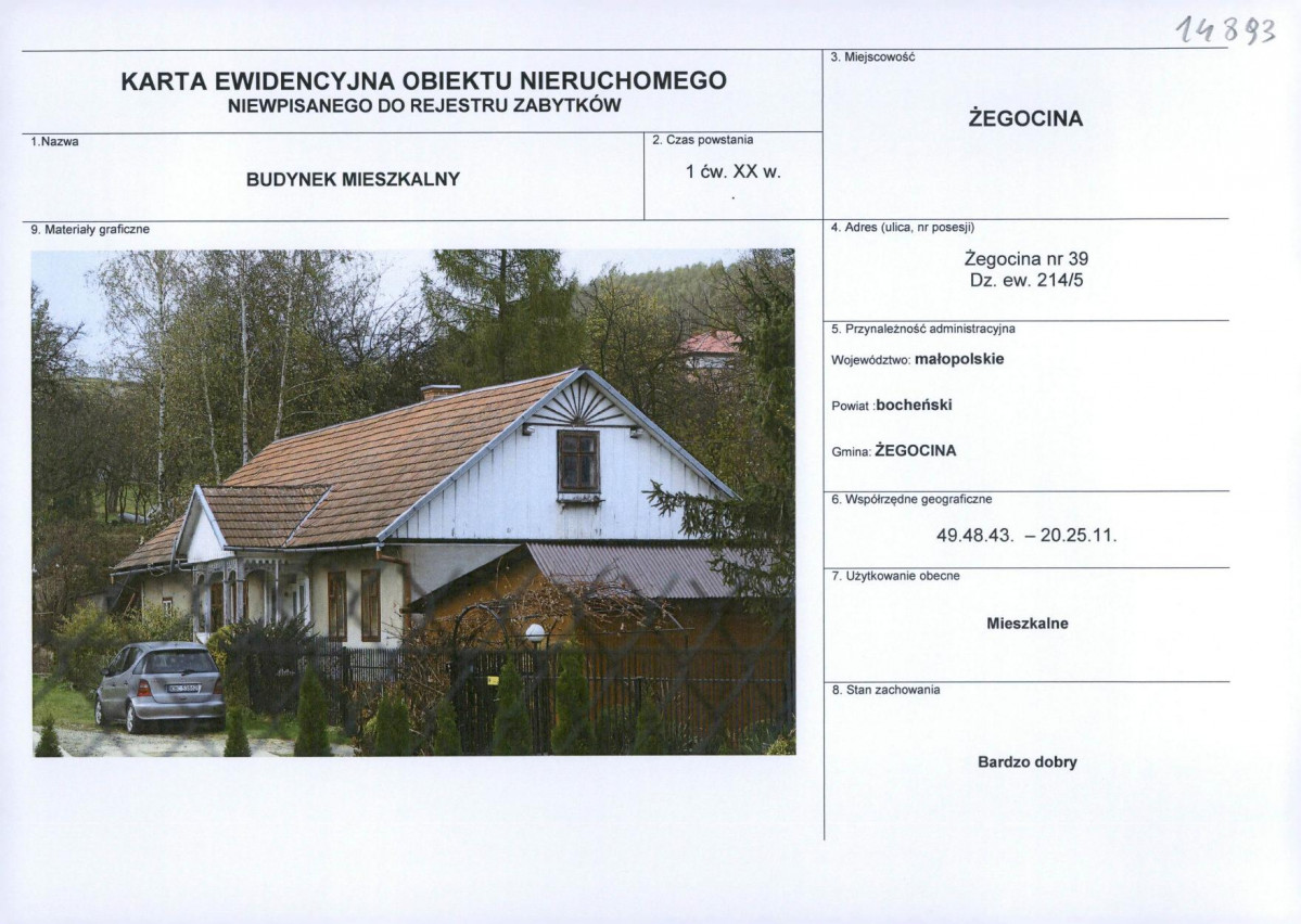 Karta obiektu niewpisanego do rejestru, skan nr 1