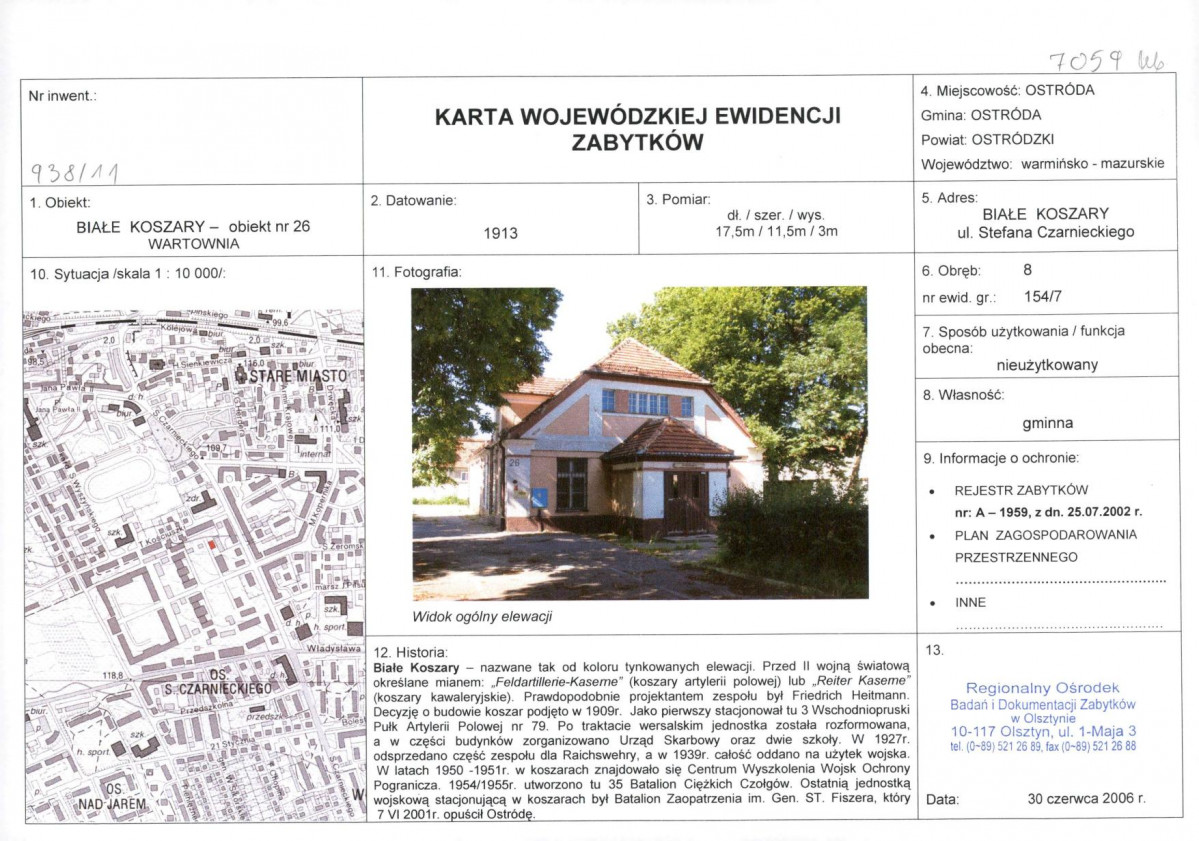 Karta obiektu niewpisanego do rejestru, skan nr 1