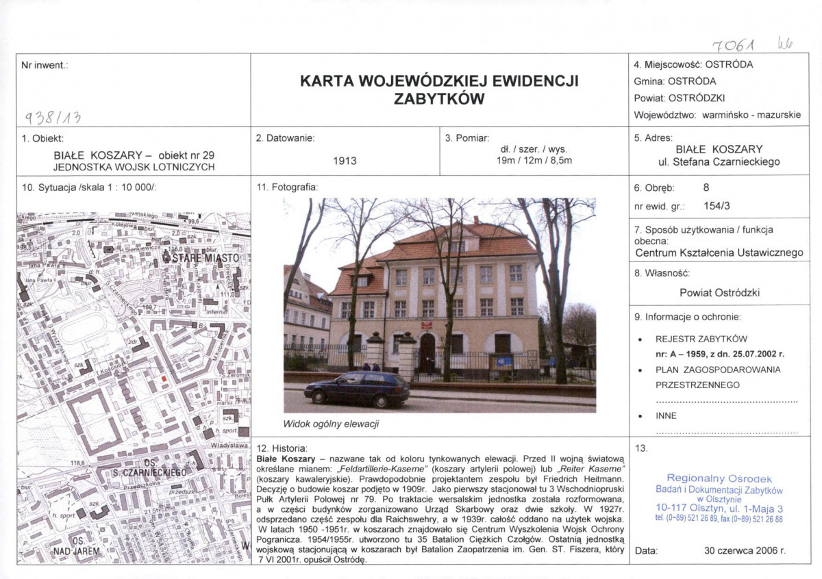 Karta obiektu niewpisanego do rejestru, skan nr 1