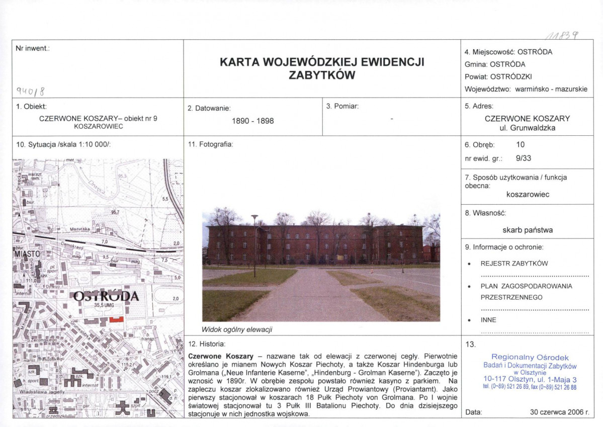 Karta obiektu niewpisanego do rejestru, skan nr 1