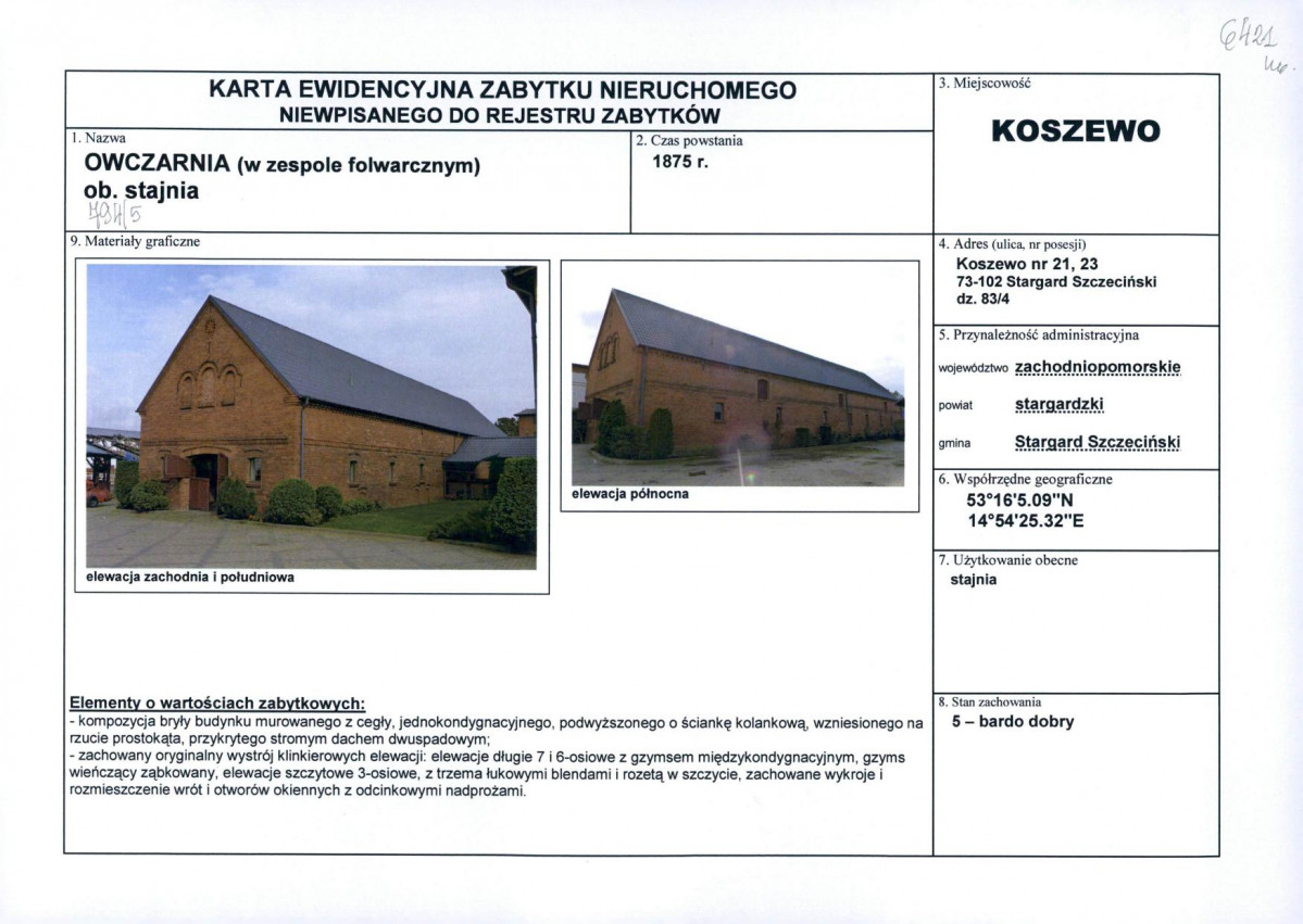 Karta obiektu niewpisanego do rejestru, skan nr 1