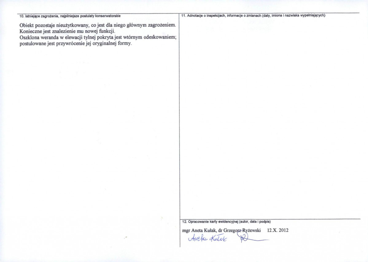 Karta obiektu niewpisanego do rejestru, skan nr 2