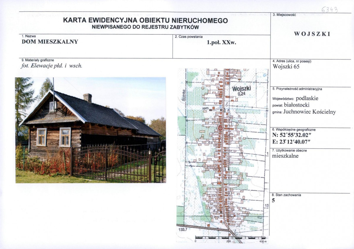 Karta obiektu niewpisanego do rejestru, skan nr 1