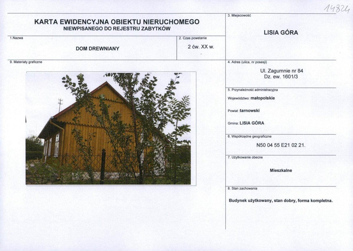 Karta obiektu niewpisanego do rejestru, skan nr 1