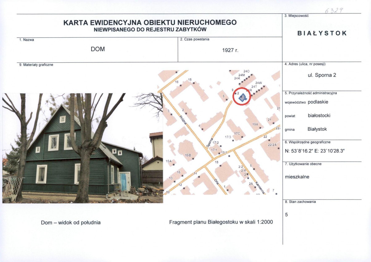 Karta obiektu niewpisanego do rejestru, skan nr 1