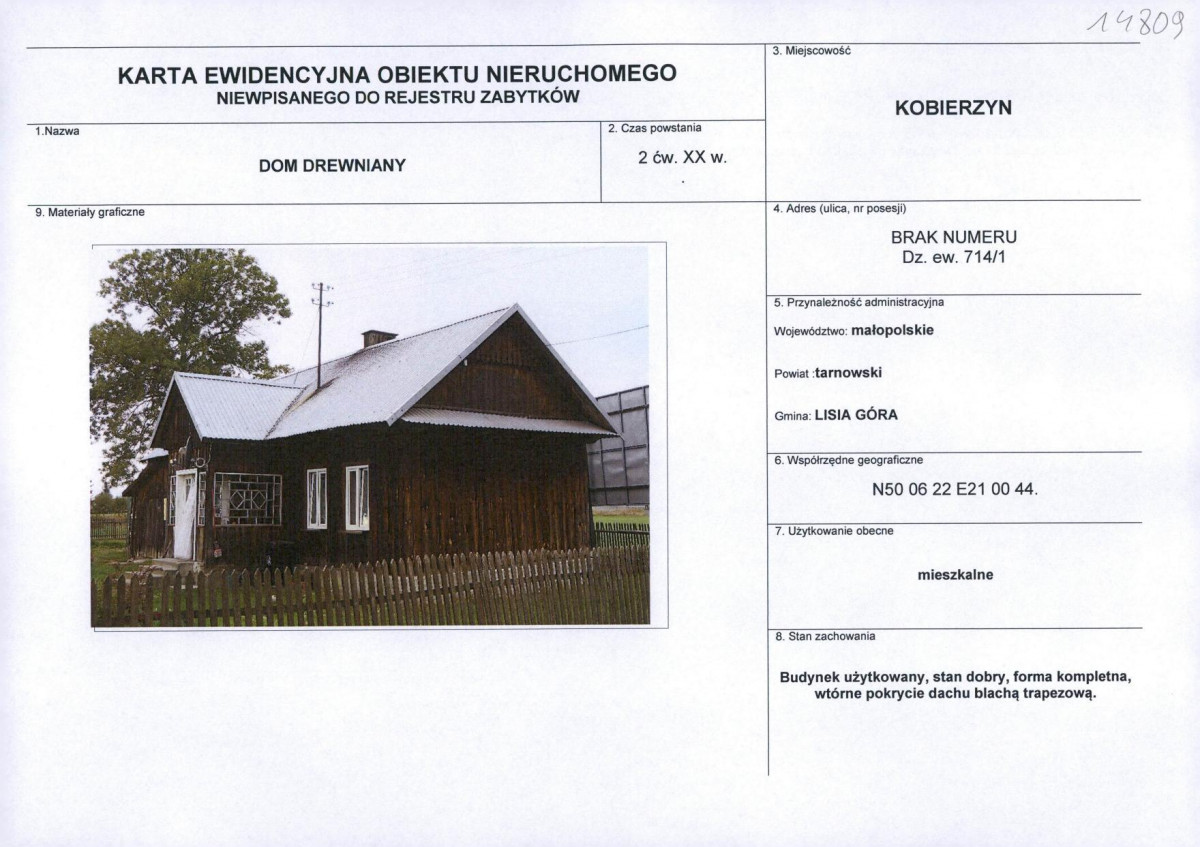 Karta obiektu niewpisanego do rejestru, skan nr 1