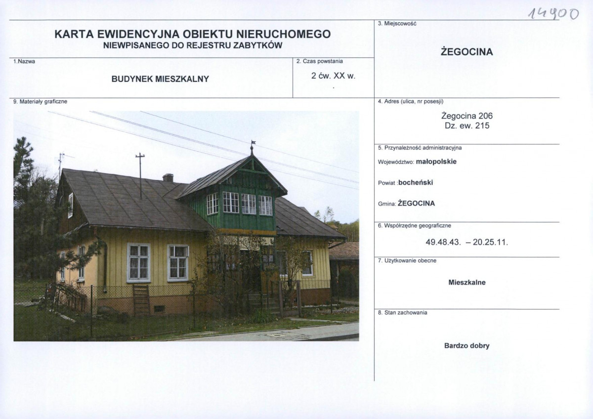 Karta obiektu niewpisanego do rejestru, skan nr 1