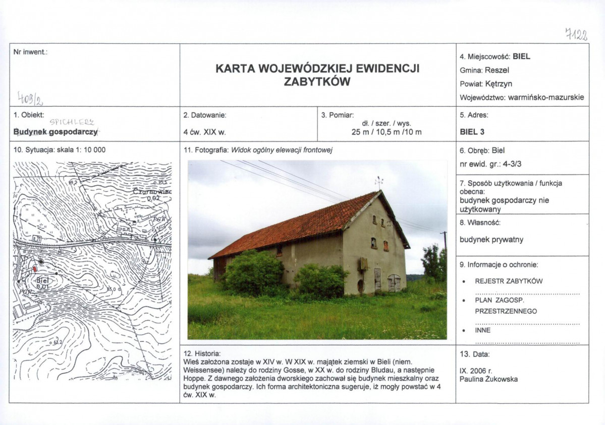 Karta obiektu niewpisanego do rejestru, skan nr 1