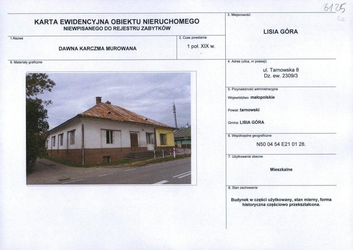 Karta obiektu niewpisanego do rejestru, skan nr 1