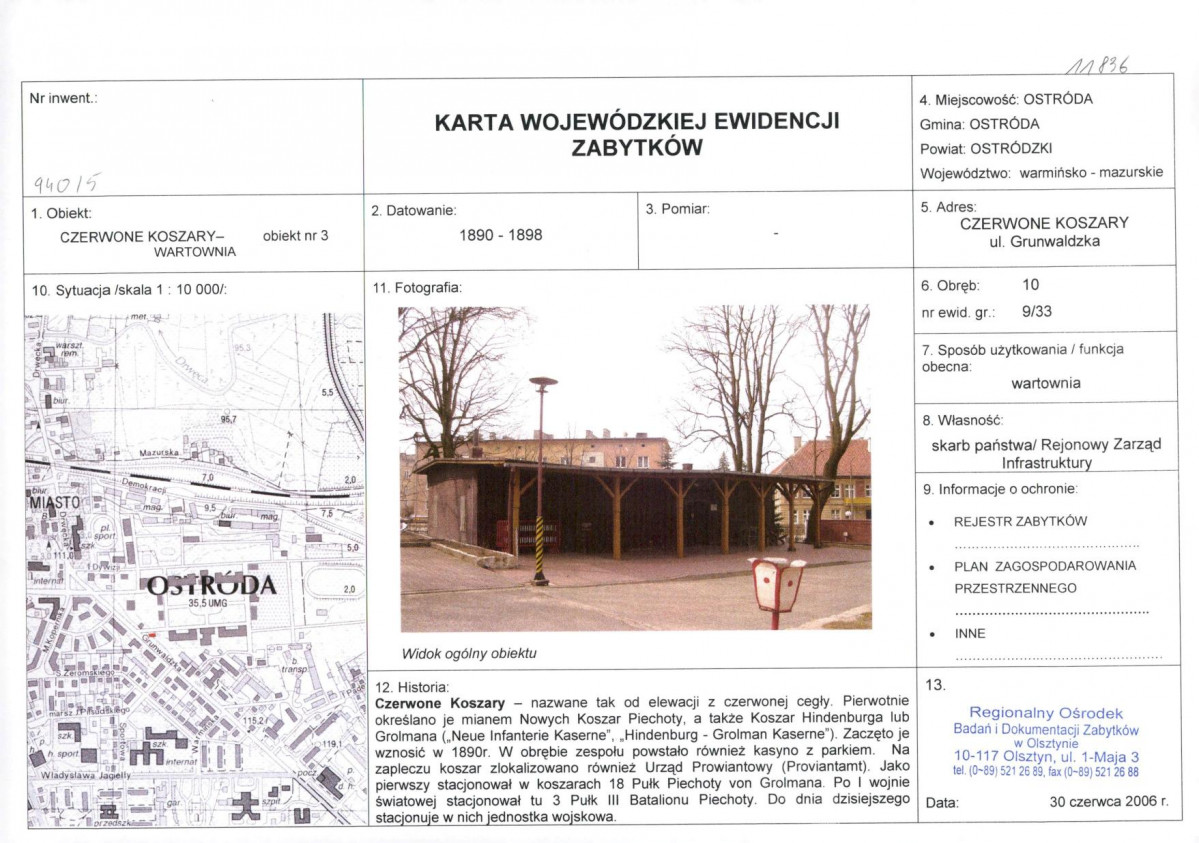 Karta obiektu niewpisanego do rejestru, skan nr 1