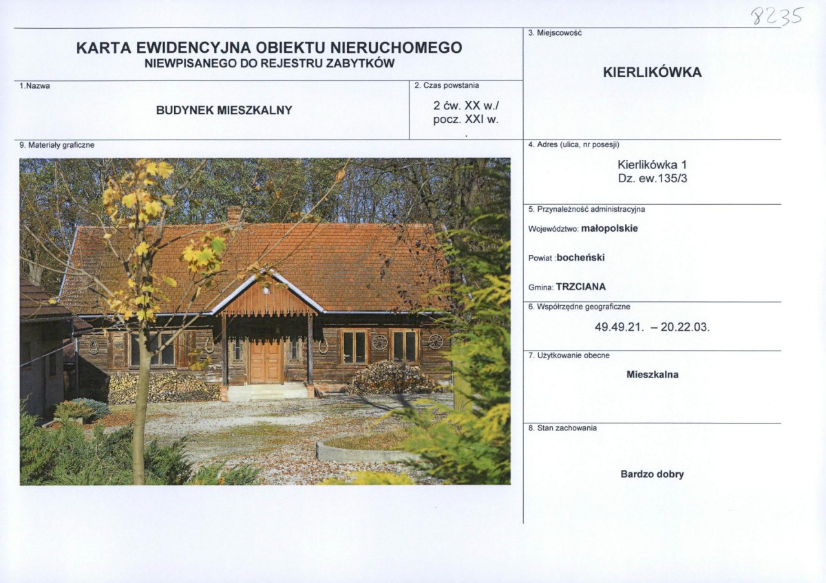 Karta obiektu niewpisanego do rejestru, skan nr 1