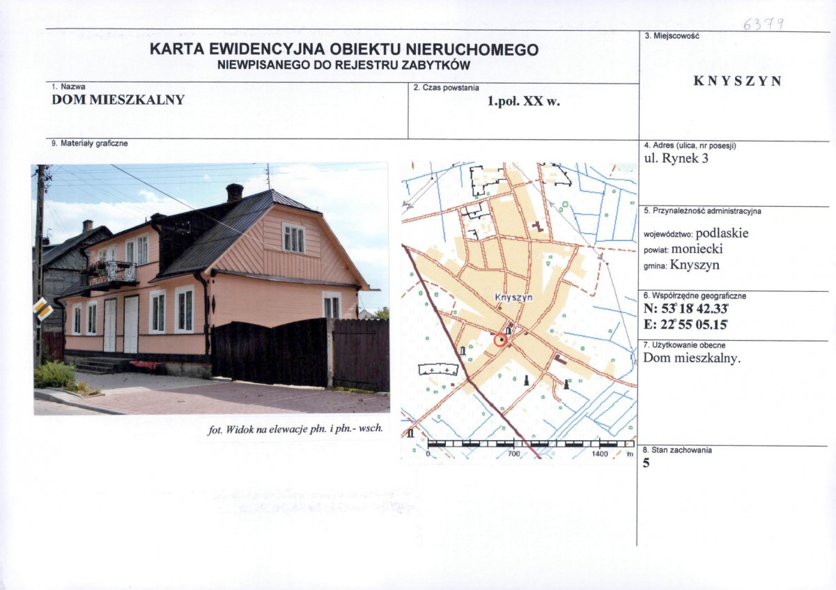 Karta obiektu niewpisanego do rejestru, skan nr 1