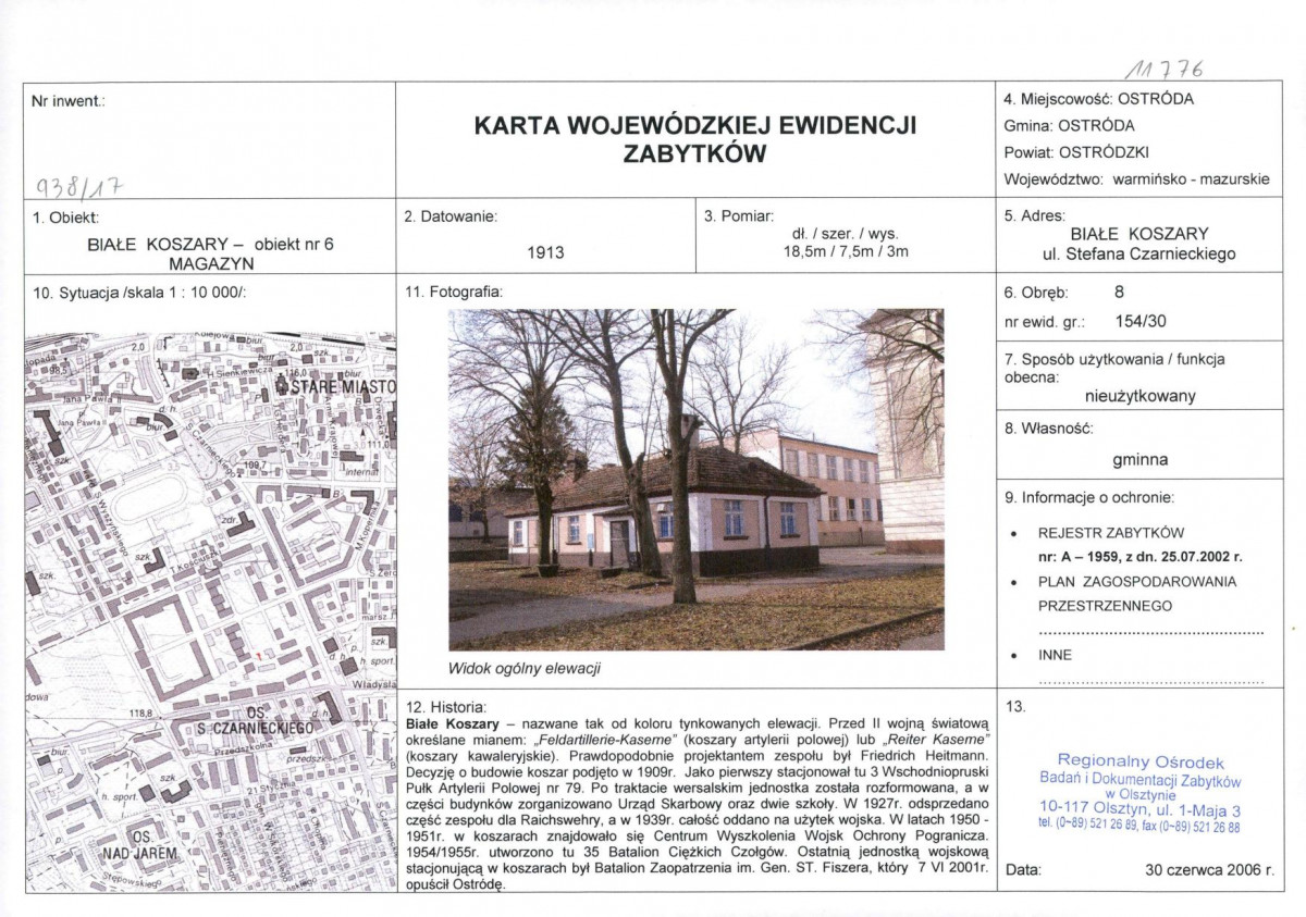 Karta obiektu niewpisanego do rejestru, skan nr 1
