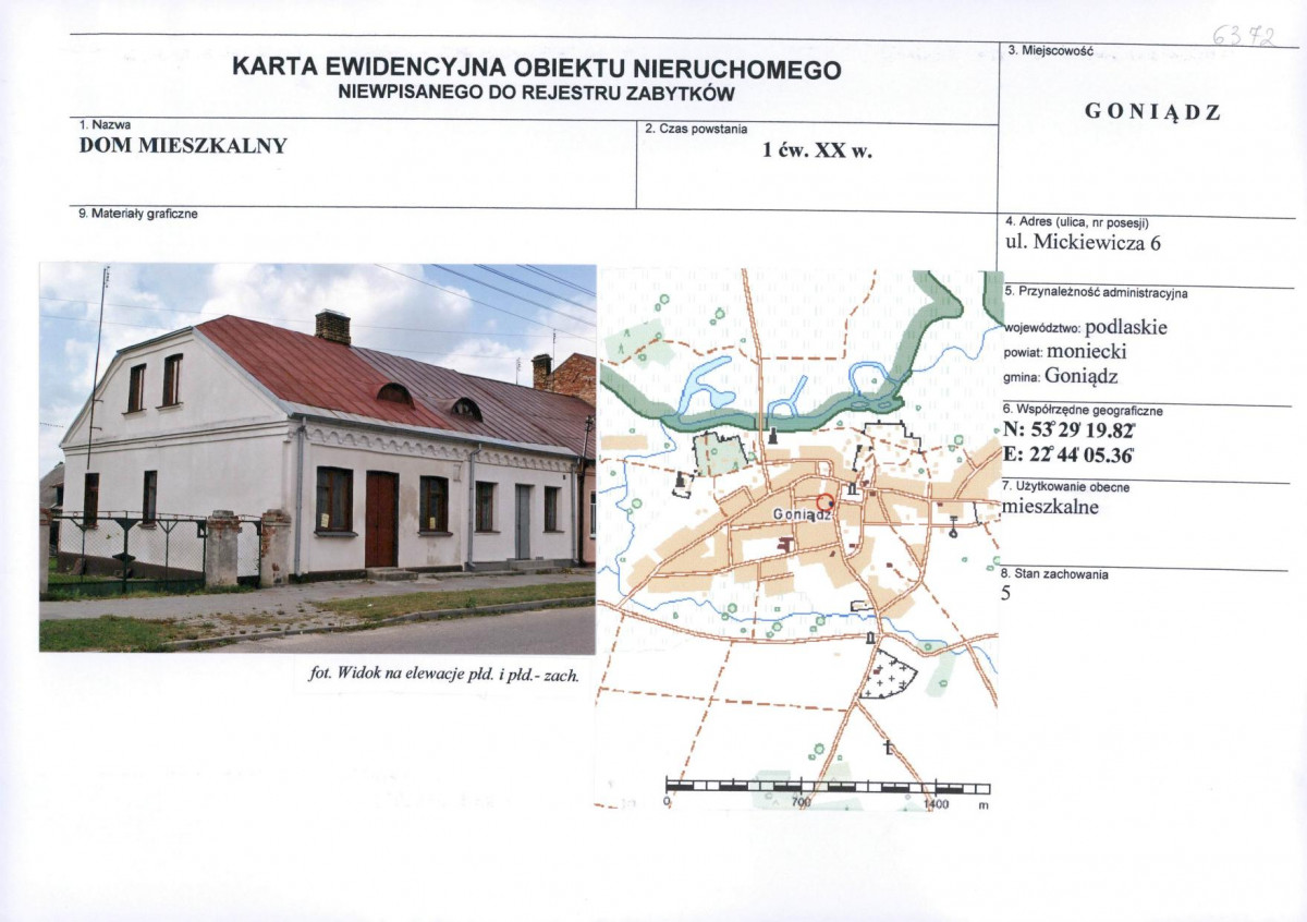 Karta obiektu niewpisanego do rejestru, skan nr 1