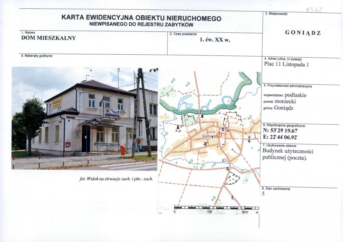 Karta obiektu niewpisanego do rejestru, skan nr 1