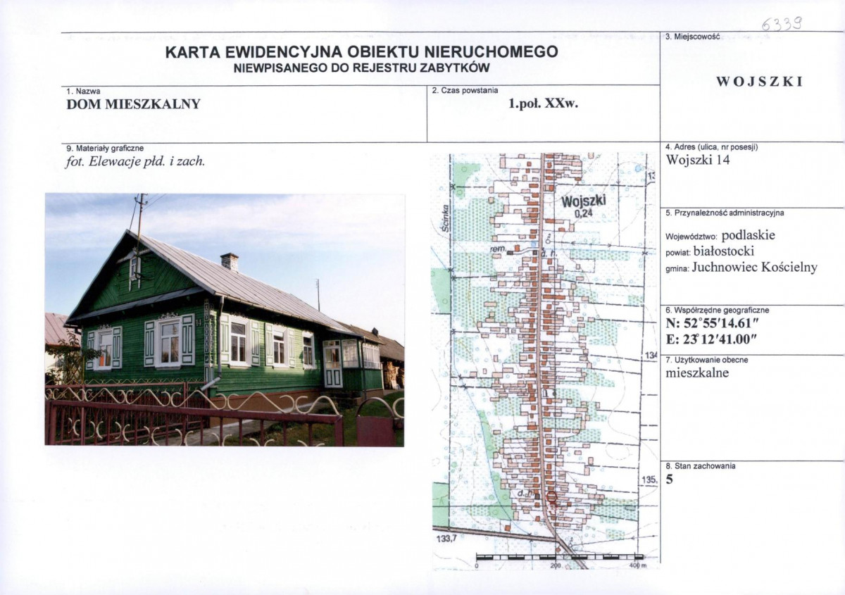 Karta obiektu niewpisanego do rejestru, skan nr 1