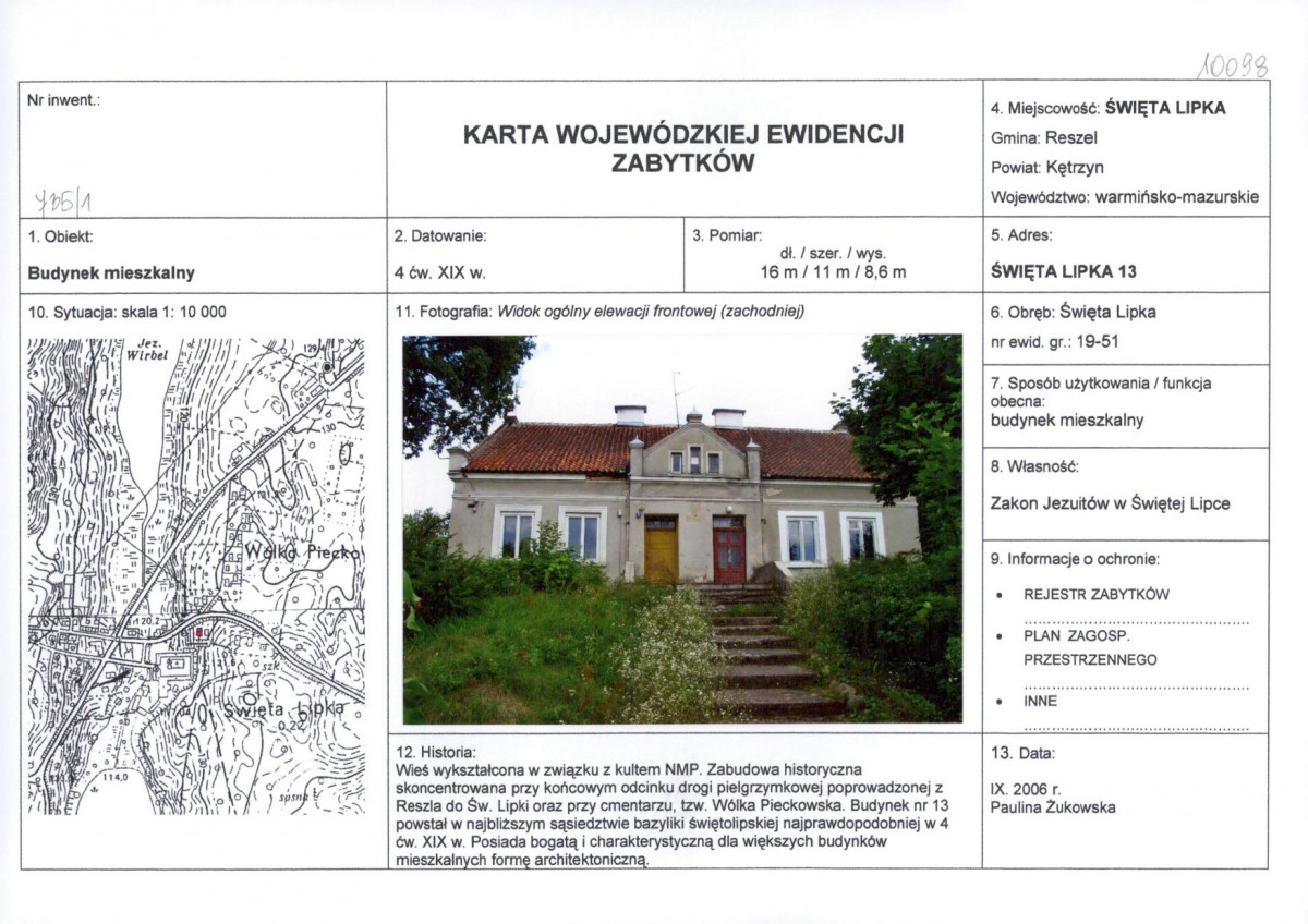 Karta obiektu niewpisanego do rejestru, skan nr 1