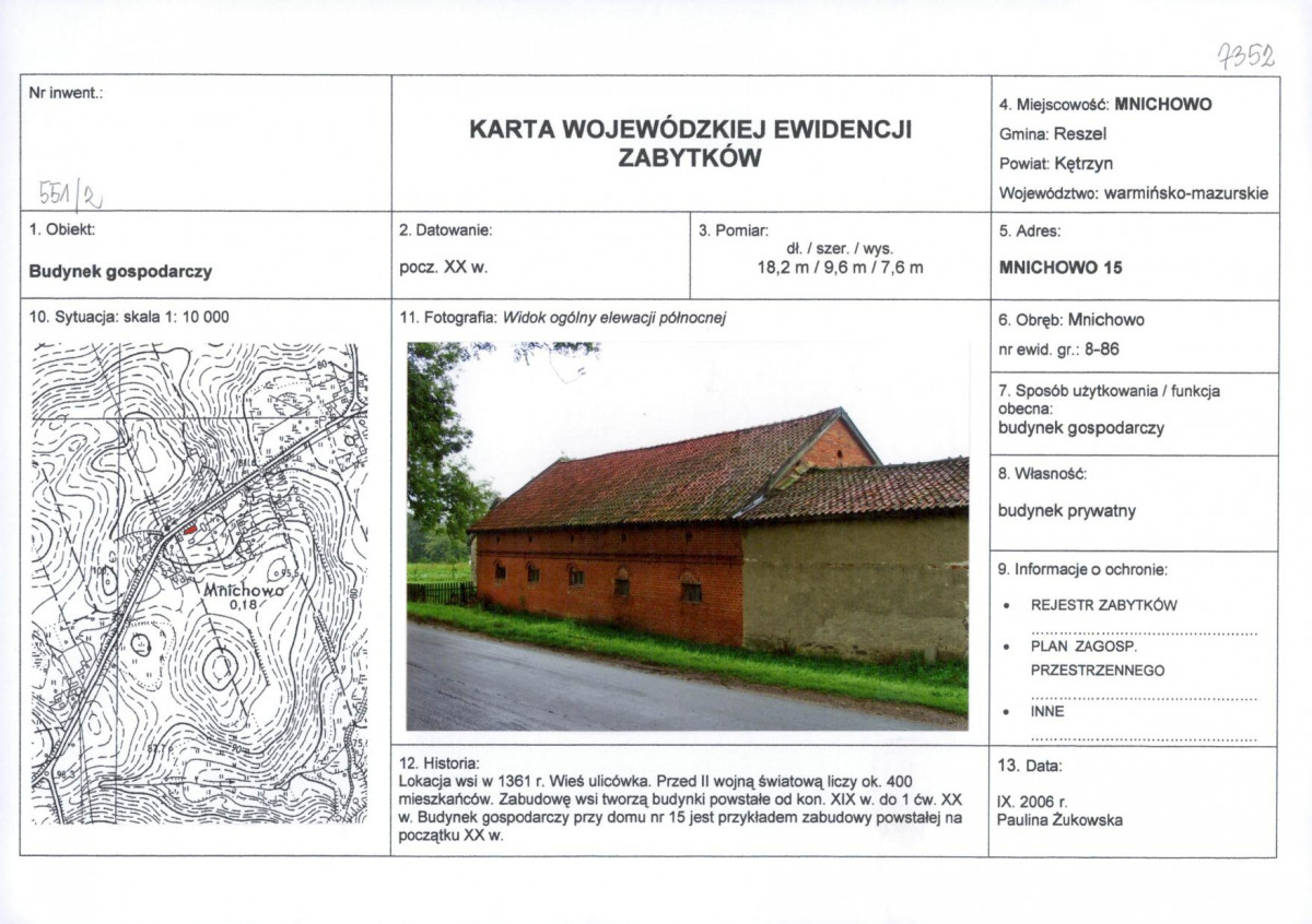 Karta obiektu niewpisanego do rejestru, skan nr 1