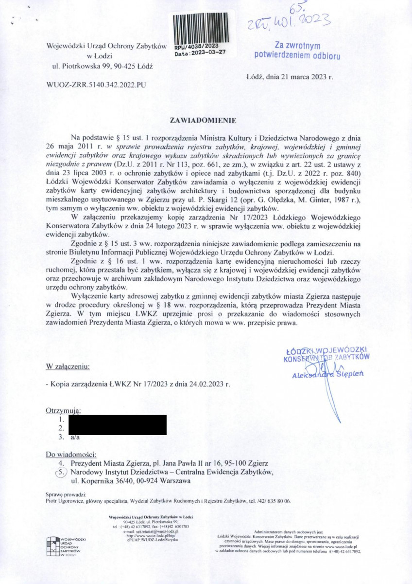 wyl - Wyłączenie z ewidencji, skan nr 1