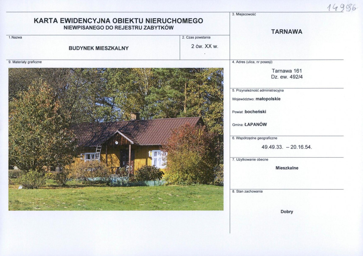 Karta obiektu niewpisanego do rejestru, skan nr 1