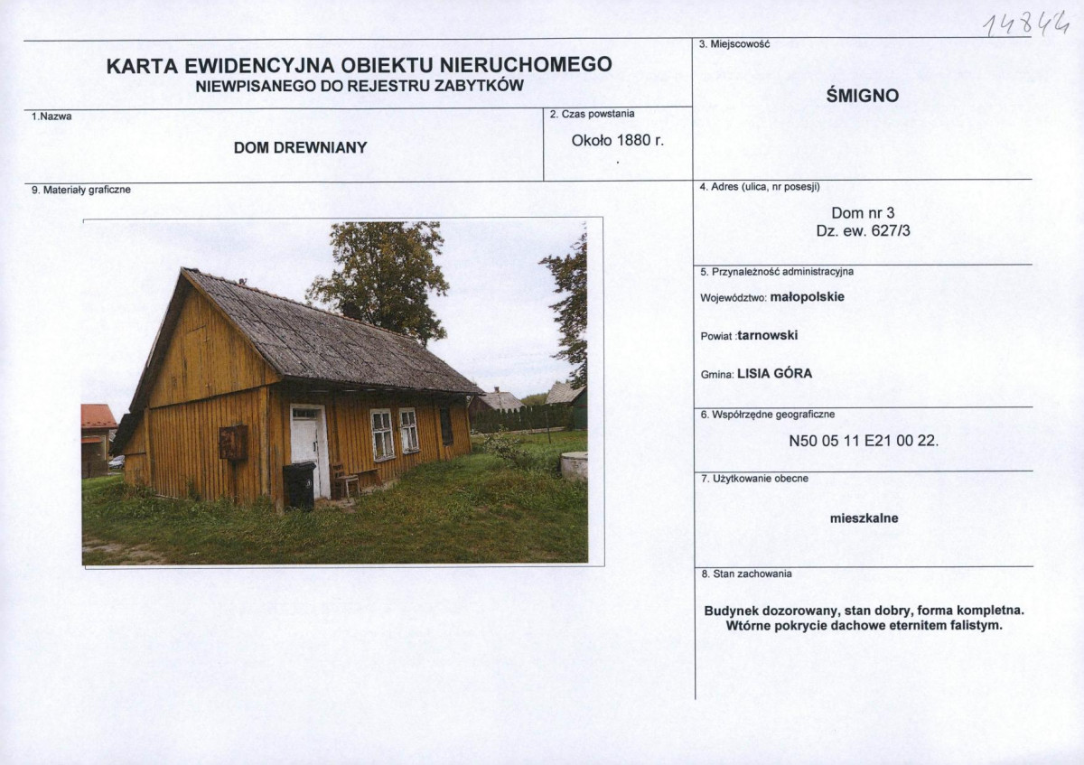 Karta obiektu niewpisanego do rejestru, skan nr 1